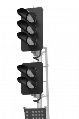 Светофор пятизначный со светодиодными светооптическими системами с маршрутным указателем и пригласительным сигналом 17969-00-00 ТУ32 ЦШ 2141-2009 (со светодиодными светооптическими системами НКМР.676636.030ТУ)